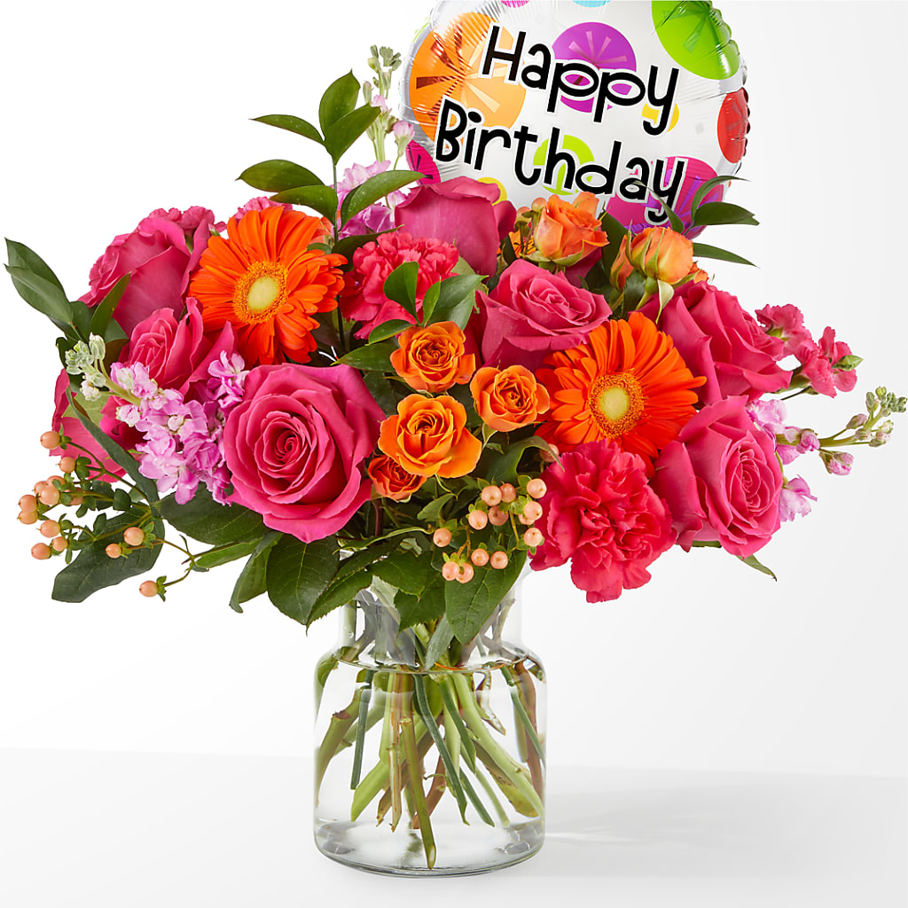 Fiesta Bouquet with Birthday Balloon – TAMMIE'S COUNTRY FLORIST, Hurlock MD